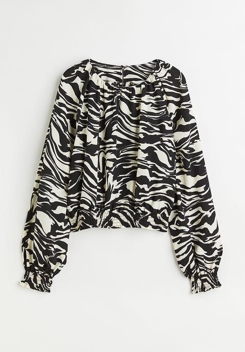 H&M - Patterned balloon-sleeved blouse - black/zebra print