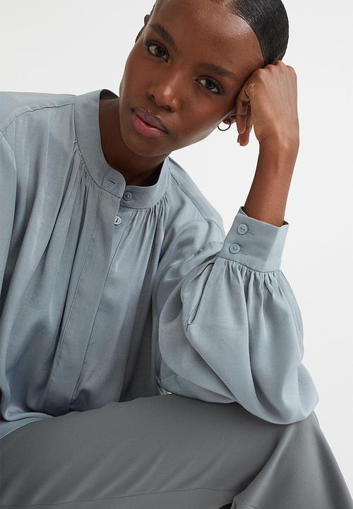 H&M - Balloon-sleeved blouse - light turquoise