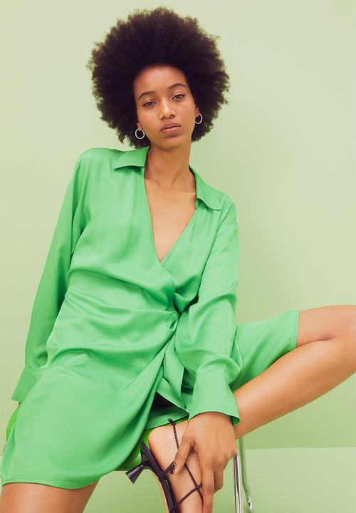 H&M - Satin wrapover shirt dress - bright green