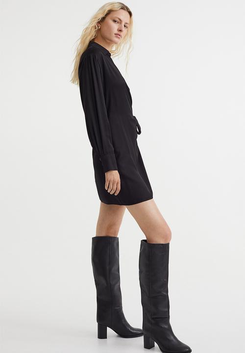 H&M - Satin wrapover shirt dress - black