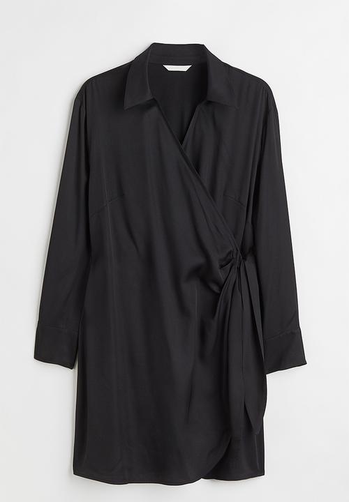 H&M - Satin wrapover shirt dress - black