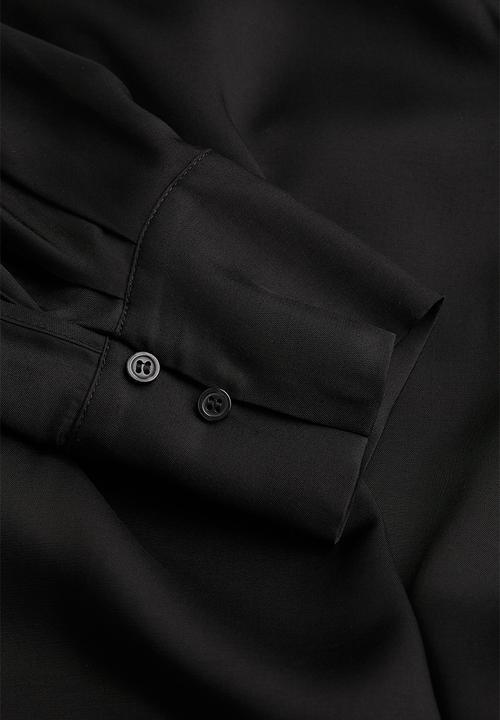 H&M - Satin wrapover shirt dress - black