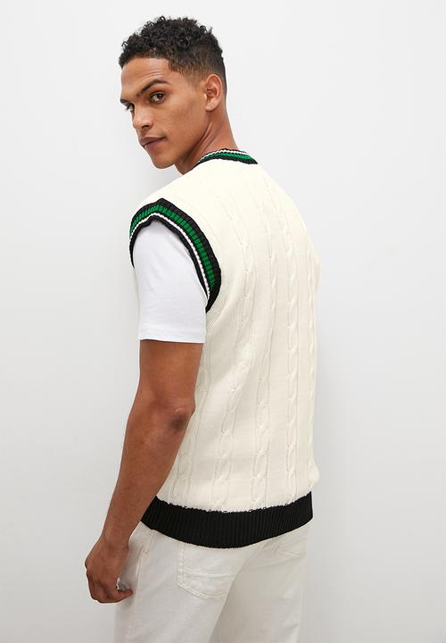 STYLE REPUBLIC - Regular fit collegiate knit vest - ecru / green / black