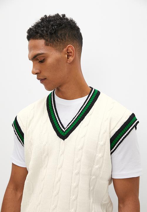 STYLE REPUBLIC - Regular fit collegiate knit vest - ecru / green / black
