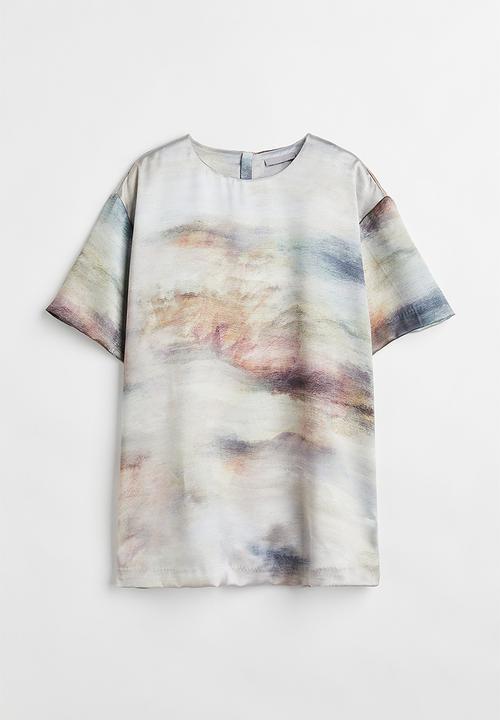 H&M - Oversized satin blouse - natural white/patterned