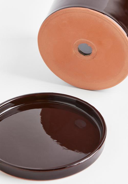 H&M - Small plant pot and saucer - brown