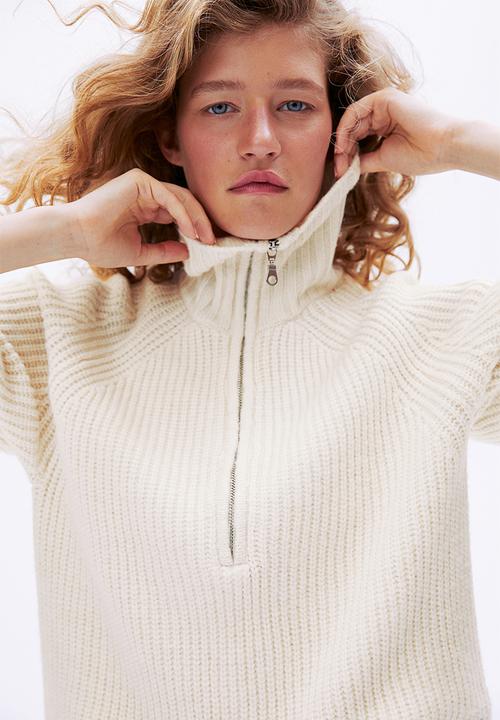 H&M - Zip-top rib-knit jumper - cream