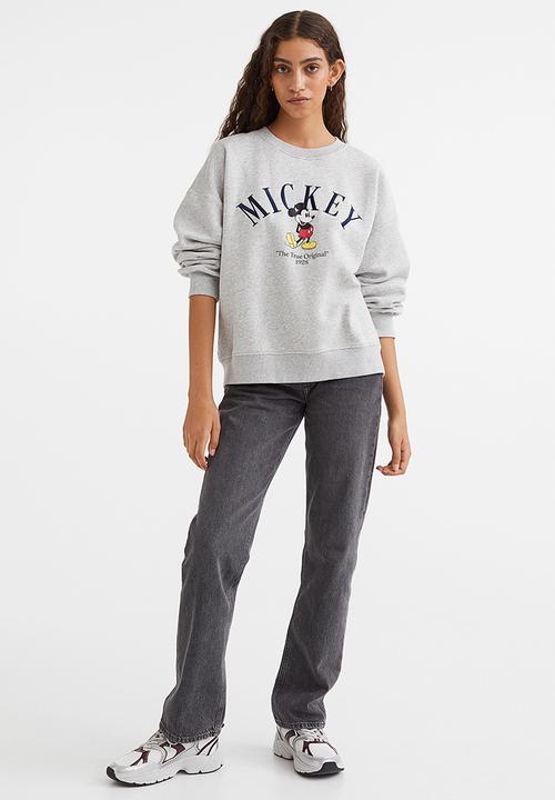 H&M - Motif-detail sweatshirt - grey marl/mickey mouse