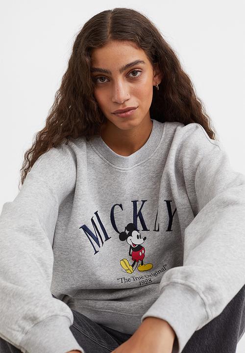 H&M - Motif-detail sweatshirt - grey marl/mickey mouse