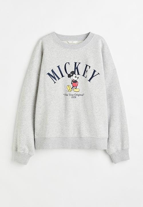 H&M - Motif-detail sweatshirt - grey marl/mickey mouse