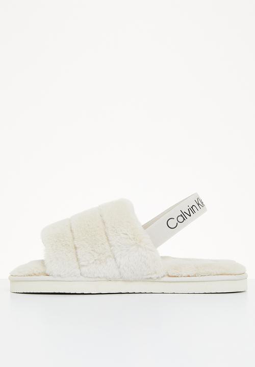 Calvin Klein - Home slipper fakefur elastic - eggshell