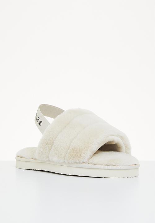 Calvin Klein - Home slipper fakefur elastic - eggshell