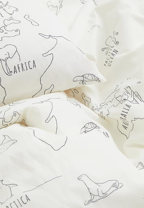 H&M - Cotton single duvet cover set - multi/white