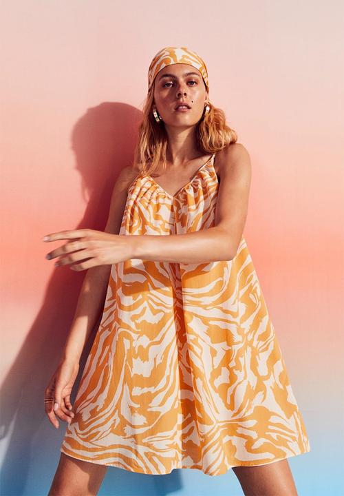H&M - V-neck mini dress - orange/zebra print