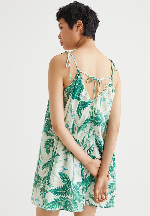 H&M - V-neck mini dress - light beige/ferns