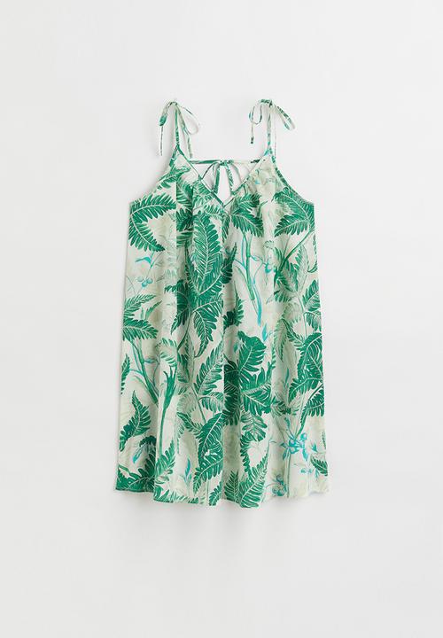 H&M - V-neck mini dress - light beige/ferns