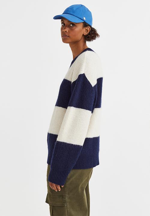 H&M - Rib-knit jumper - dark blue/striped
