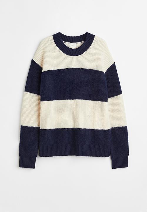H&M - Rib-knit jumper - dark blue/striped