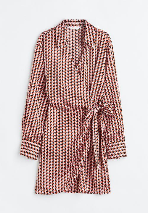 H&M - Satin wrapover shirt dress - pink/patterned