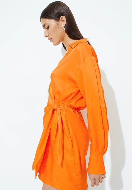 H&M - Satin wrapover shirt dress - orange
