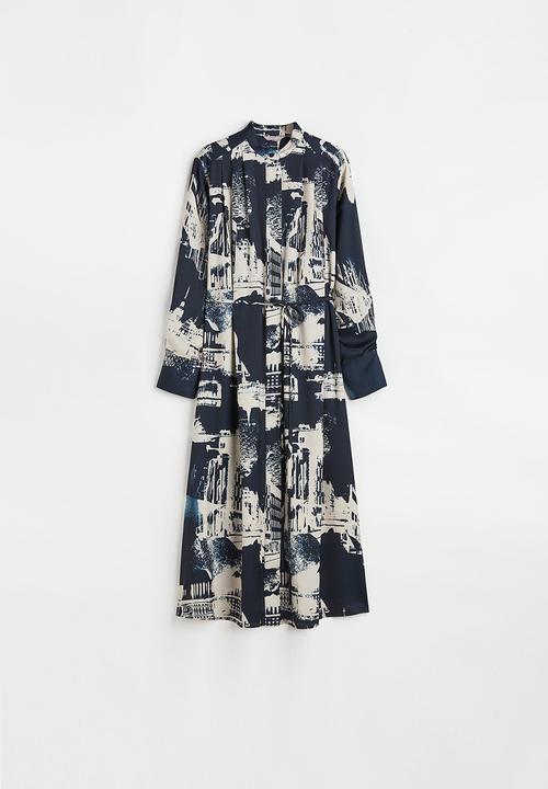 H&M - Tie-belt dress - dark blue/stockholm