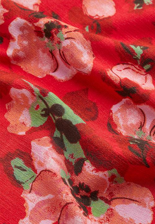 H&M - Patterned puff-sleeved dress - red/floral