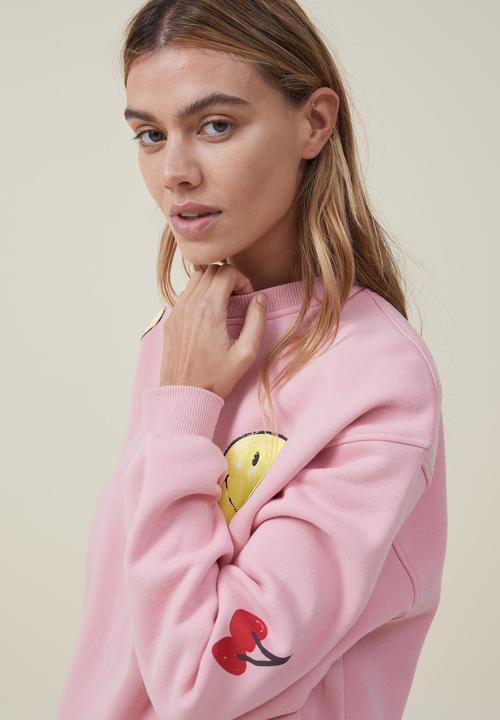 Cotton On - Smiley crew sweatshirt - lcn smi smiley icon/pink crush