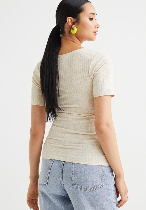 H&M - Mama ribbed nursing top - light beige marl