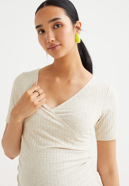 H&M - Mama ribbed nursing top - light beige marl