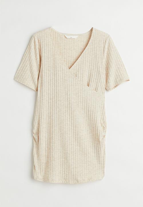 H&M - Mama ribbed nursing top - light beige marl