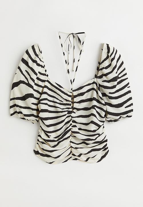 H&M - Cropped blouse - cream/zebra print