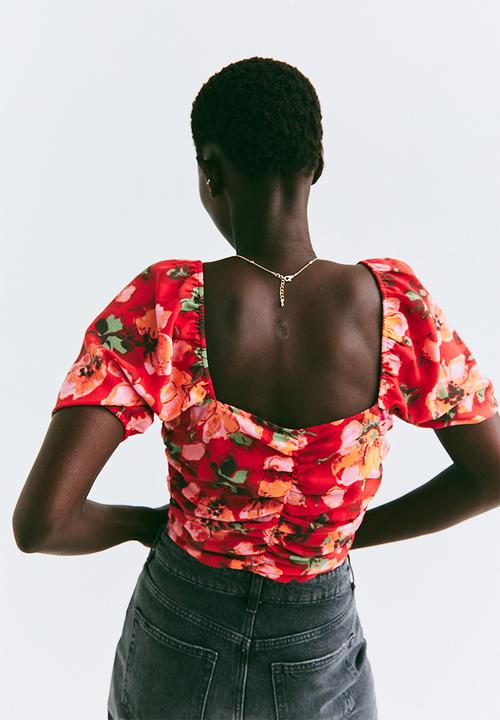 H&M - Cropped blouse - red/floral