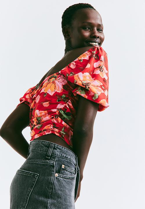 H&M - Cropped blouse - red/floral