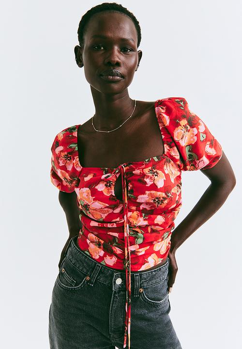 H&M - Cropped blouse - red/floral