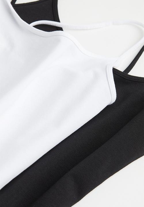 H&M - 2 Pack jersey strappy tops - black/white