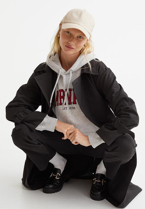 H&M - Motif-front hoodie - grey marl/harvard