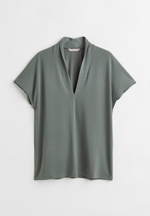 H&M - V-neck top - grey-green