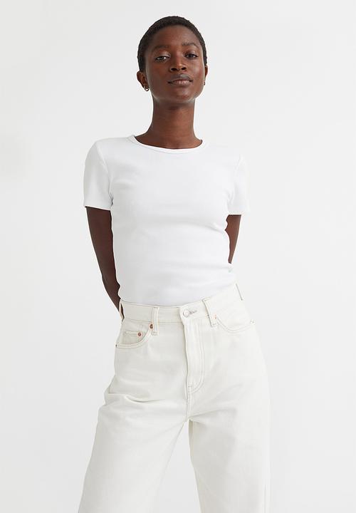 H&M - Ribbed cotton T-shirt - white