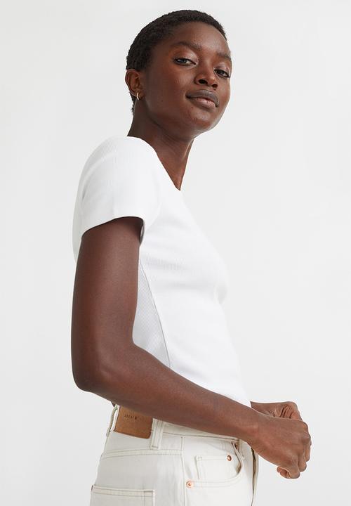 H&M - Ribbed cotton T-shirt - white