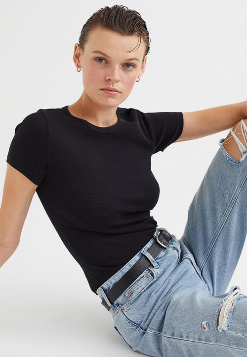 H&M - Ribbed cotton T-shirt - black