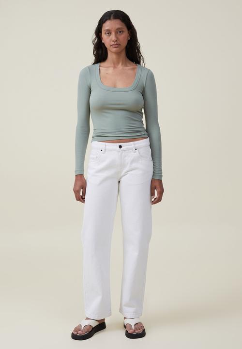 Cotton On - Staple rib long sleeve top - tinted sage