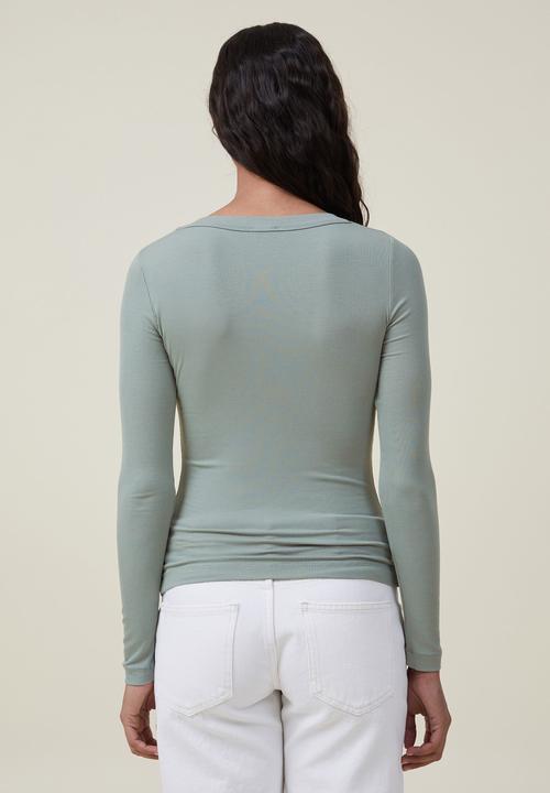 Cotton On - Staple rib long sleeve top - tinted sage
