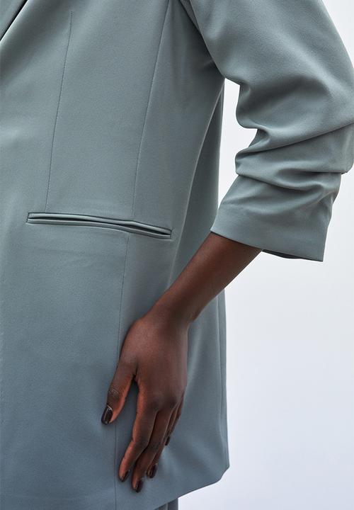 H&M - Gathered-sleeve jacket - grey-green