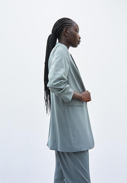 H&M - Gathered-sleeve jacket - grey-green