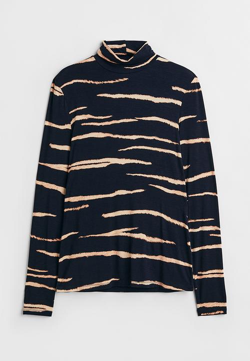 H&M - Polo-neck top - black/zebra print