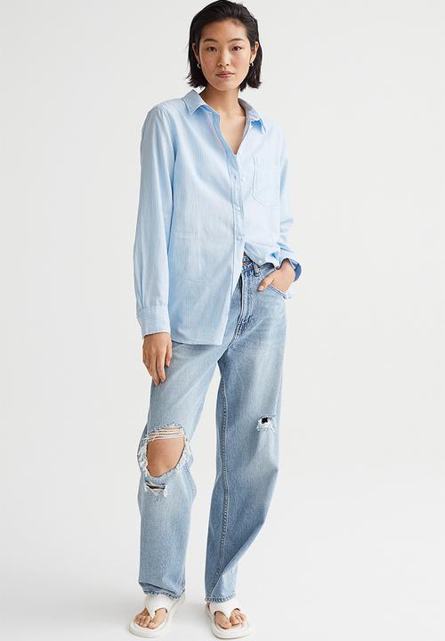 H&M - Cotton shirt - light blue/striped