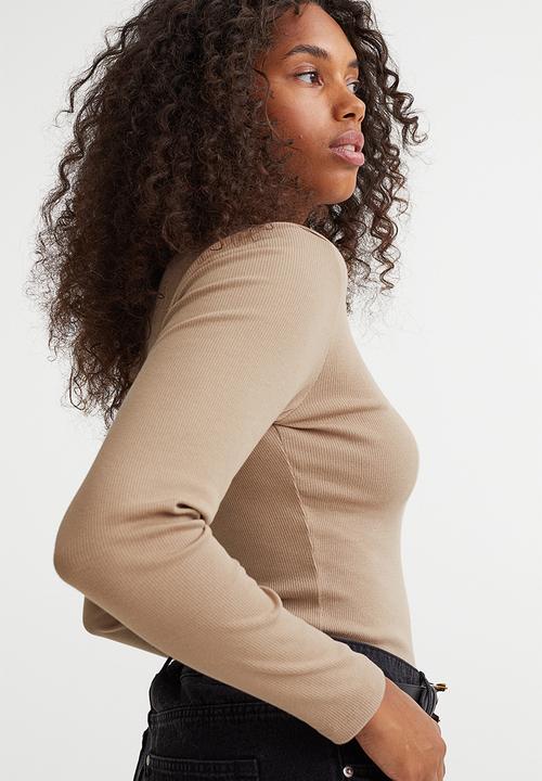 H&M - Ribbed jersey top - beige