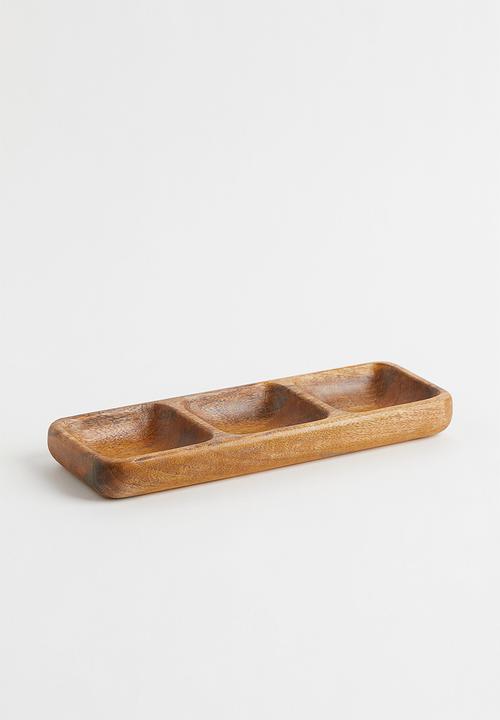 Three-compartment wooden dish - brown