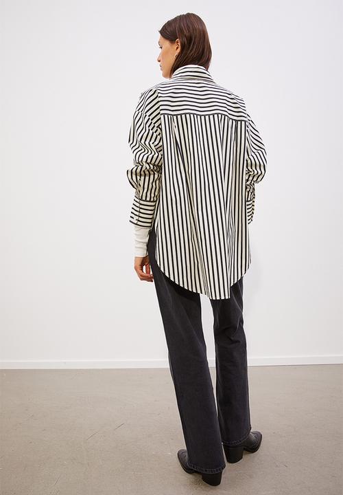 H&M - Oversized cotton shirt - white/striped