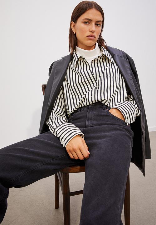 H&M - Oversized cotton shirt - white/striped